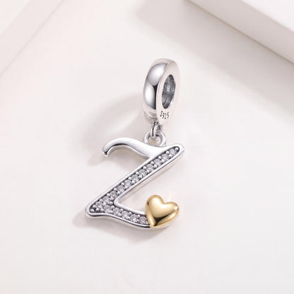 Letter Z Initial Dangle in 925 sterling silver with sparkling stones, fits European-style charm bracelets