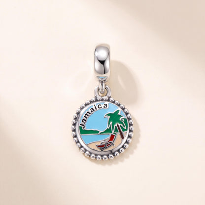 Jamaica Beach Scene Dangle in 925 sterling silver with enamel, fits European-style charm bracelets