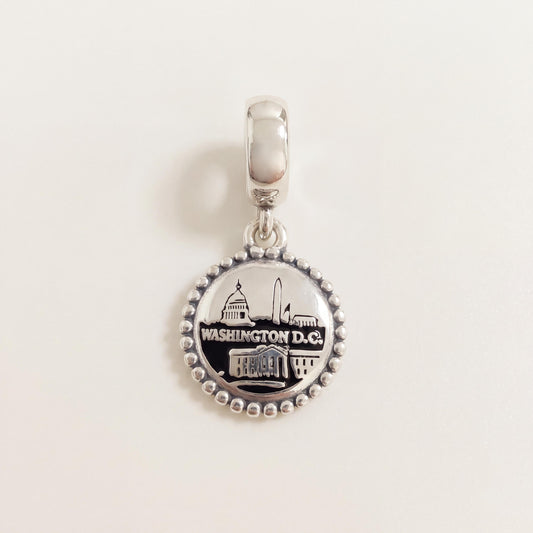 Washington Skyline Charm in 925 sterling silver with black enamel, fits European-style charm bracelets