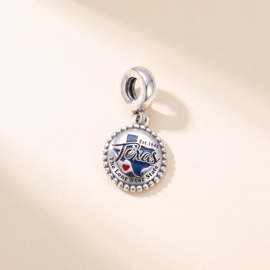 Texas Lone Star Dangle in 925 sterling silver with blue and red enamel, fits European-style charm bracelets
