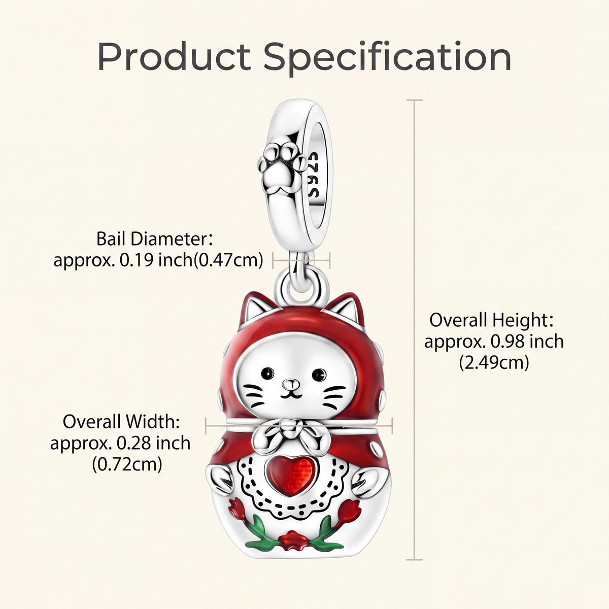 Cat Nesting Doll Charm size and details