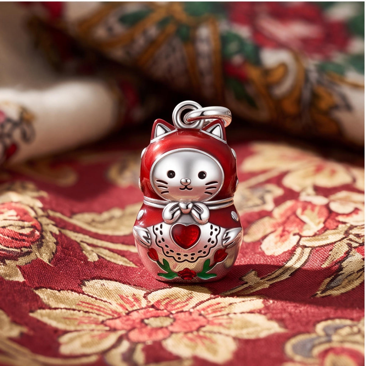 Cat Nesting Doll Charm on a silver charm bracelet
