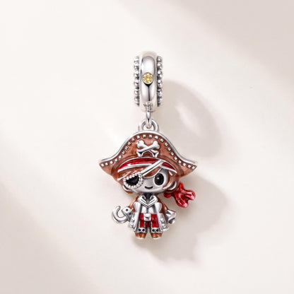 Pirate Dangle Charm in 925 sterling silver with red and pink enamel and sparkling stones, fits European-style charm bracelets