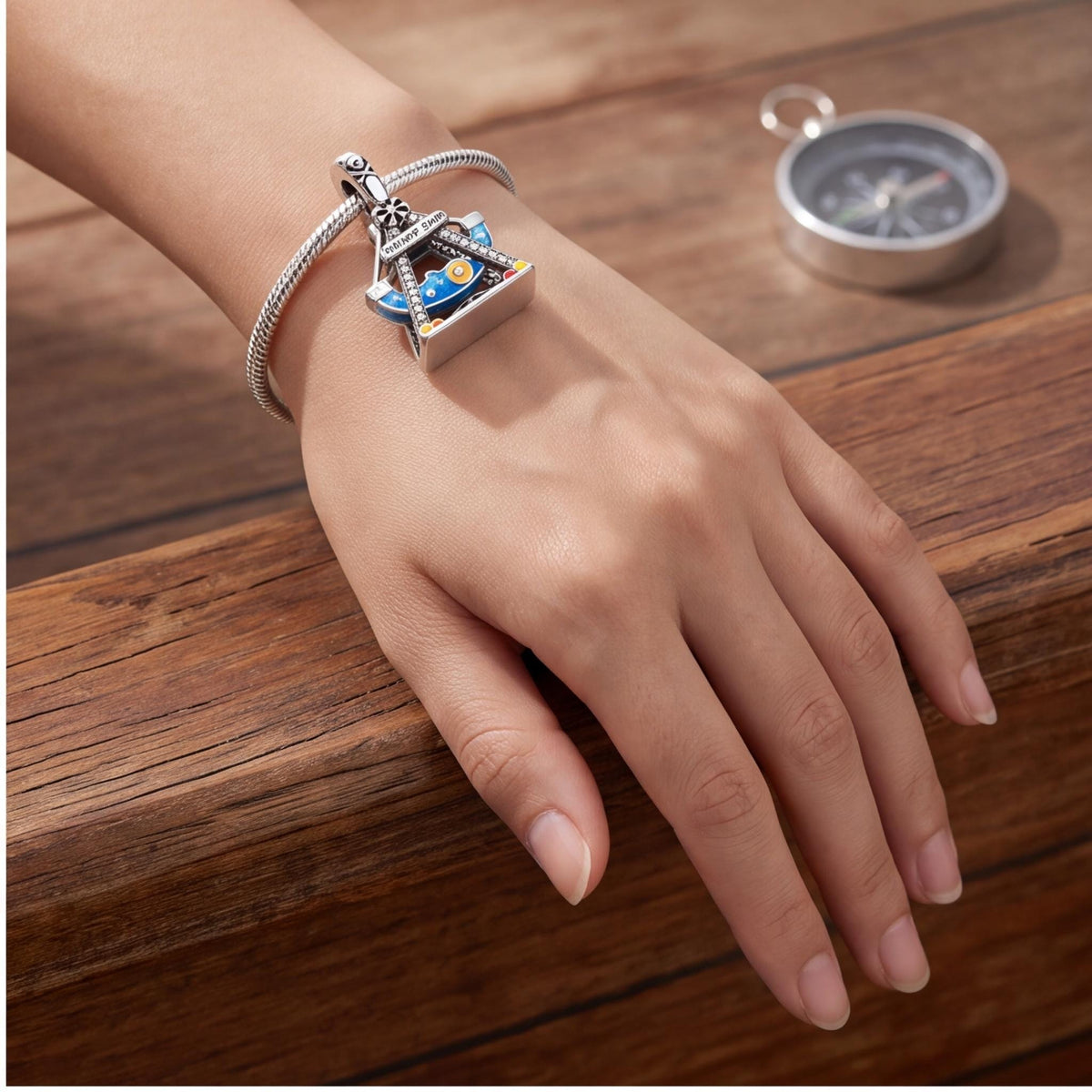 Pirate Ship Charm close-up on a bracelet