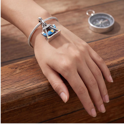 Pirate Ship Charm close-up on a bracelet