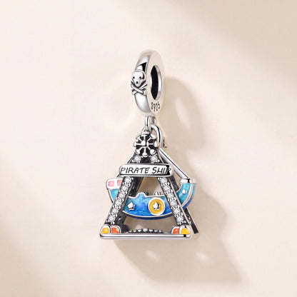 Pirate Ship Charm in 925 sterling silver with enamel and sparkling stones, fits European-style charm bracelets