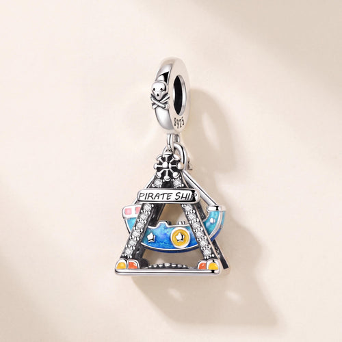 Pirate Ship Charm in 925 sterling silver with enamel and sparkling stones, fits European-style charm bracelets