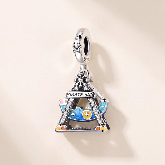 Pirate Ship Charm in 925 sterling silver with enamel and sparkling stones, fits European-style charm bracelets