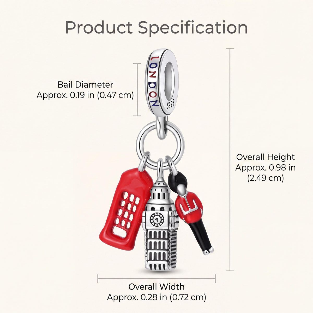 London Dangle Charm size and details