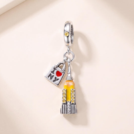 Empire State Charm in 925 sterling silver with sparkling stones, fits European-style charm bracelets