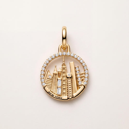 New York Skyline Charm in 925 sterling silver with sparkling stones, fits European-style charm bracelets