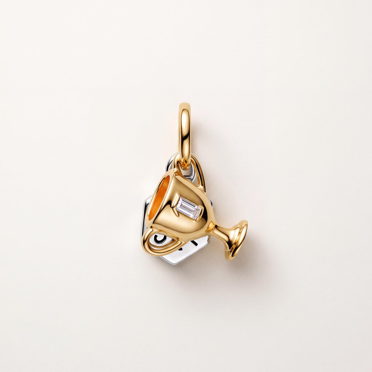 Trophy Cup Charm in 925 sterling silver with gold and orange enamel and sparkling stones, fits European-style charm bracelets