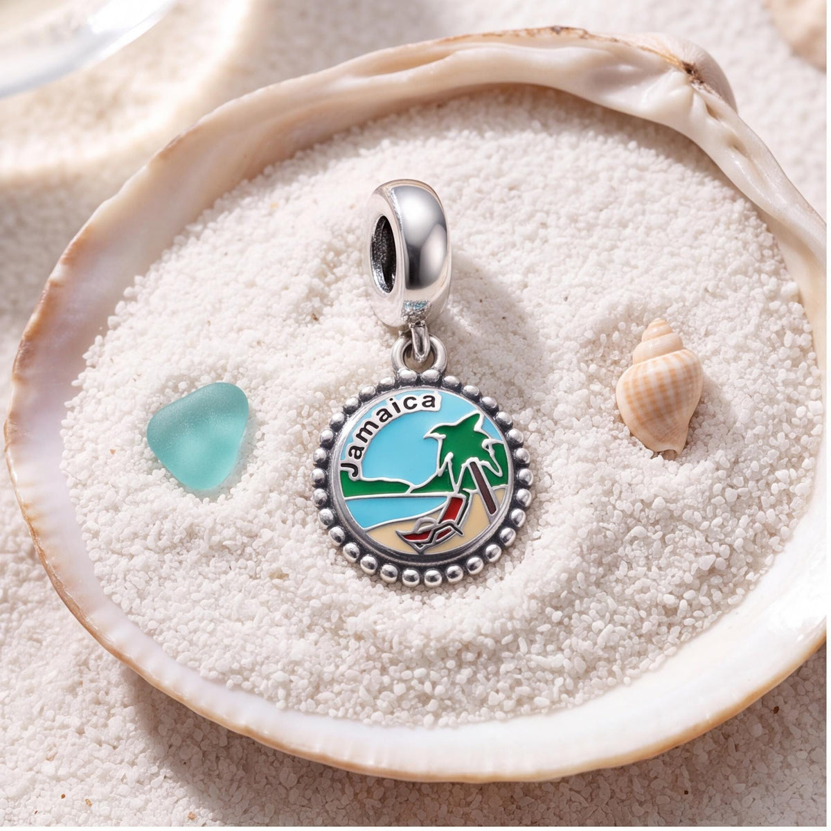 Jamaica Beach Scene Dangle on a bracelet with other charms