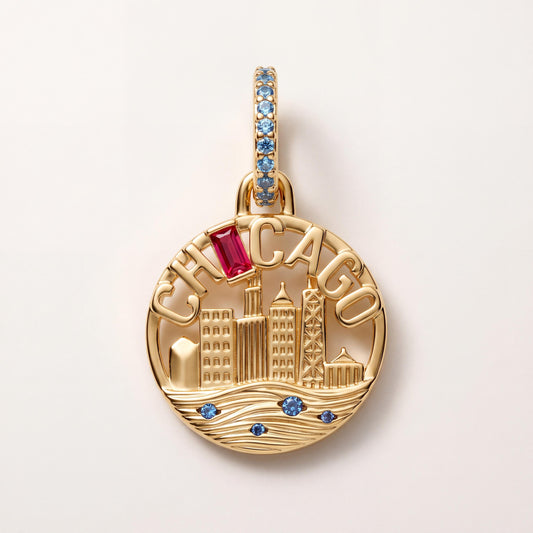 Chicago Skyline Charm in 925 sterling silver with sparkling stones, fits European-style charm bracelets