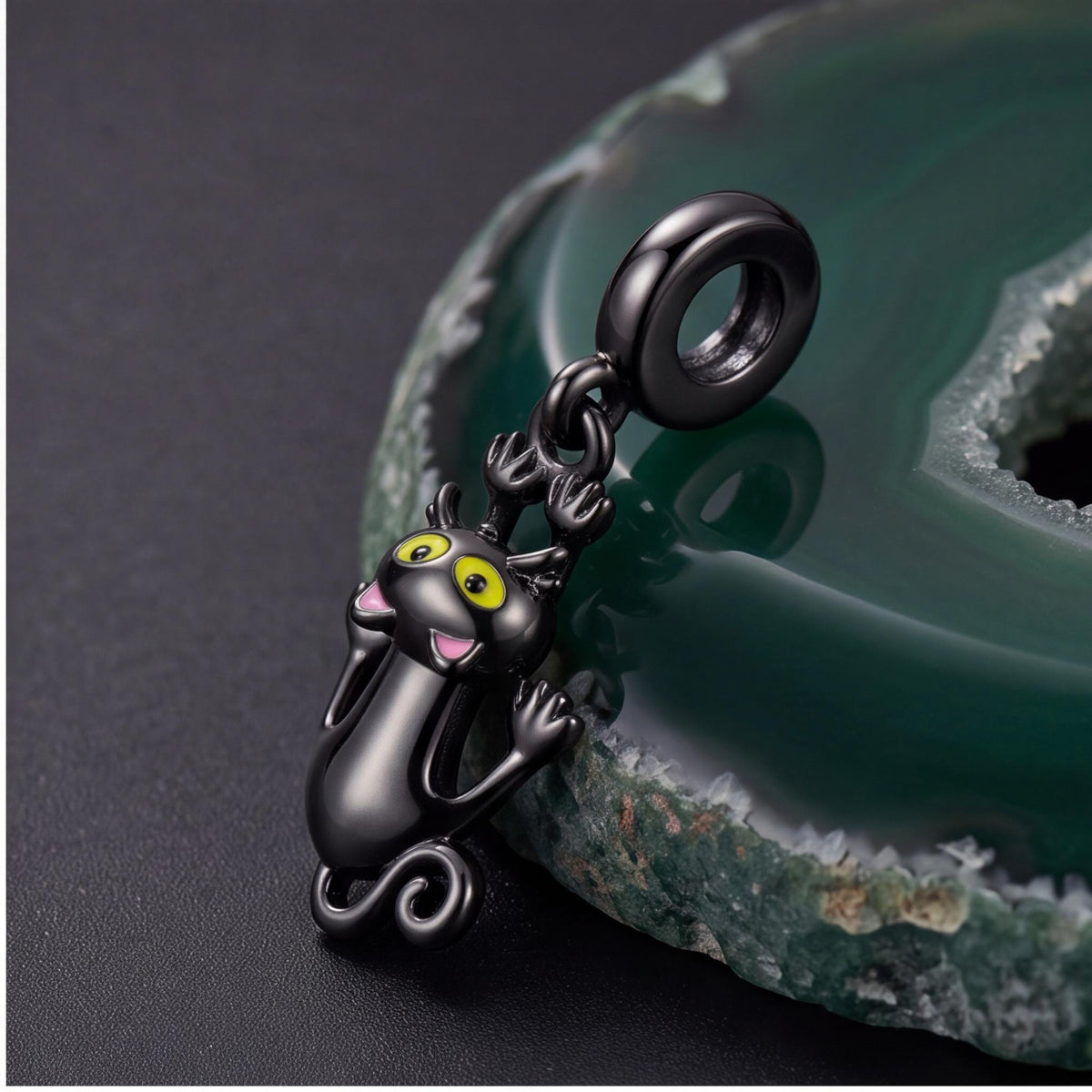 Black Cat Dangle Charm on a silver charm bracelet