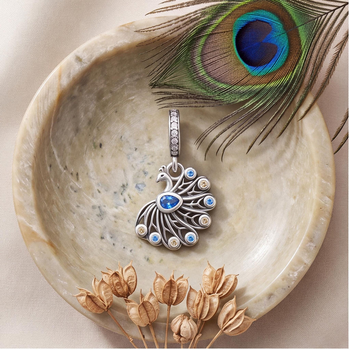 Peacock Dangle Charm, sterling silver dangle charm, photo 9