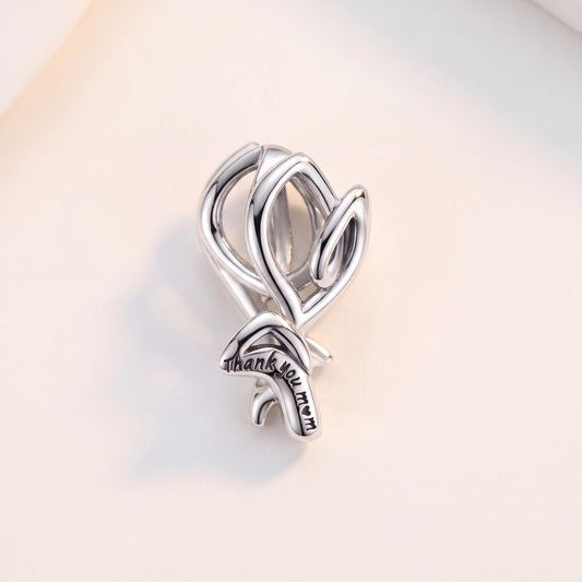 Thank You Mum Heart Charm in 925 sterling silver, fits European-style charm bracelets