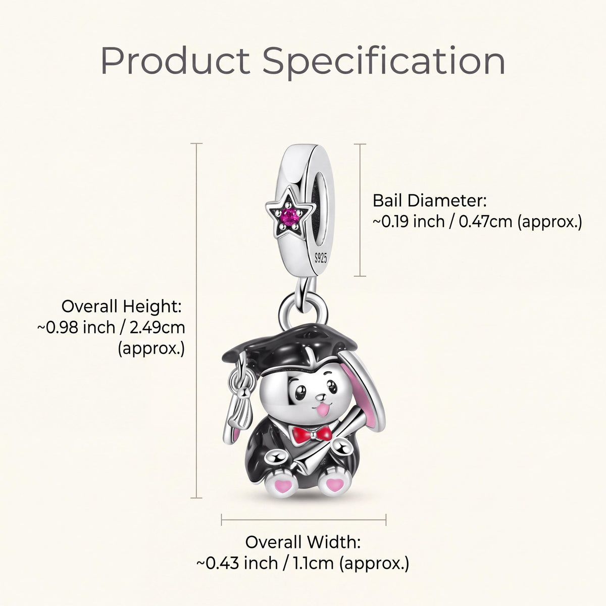 Graduation Bunny Dangle size and details