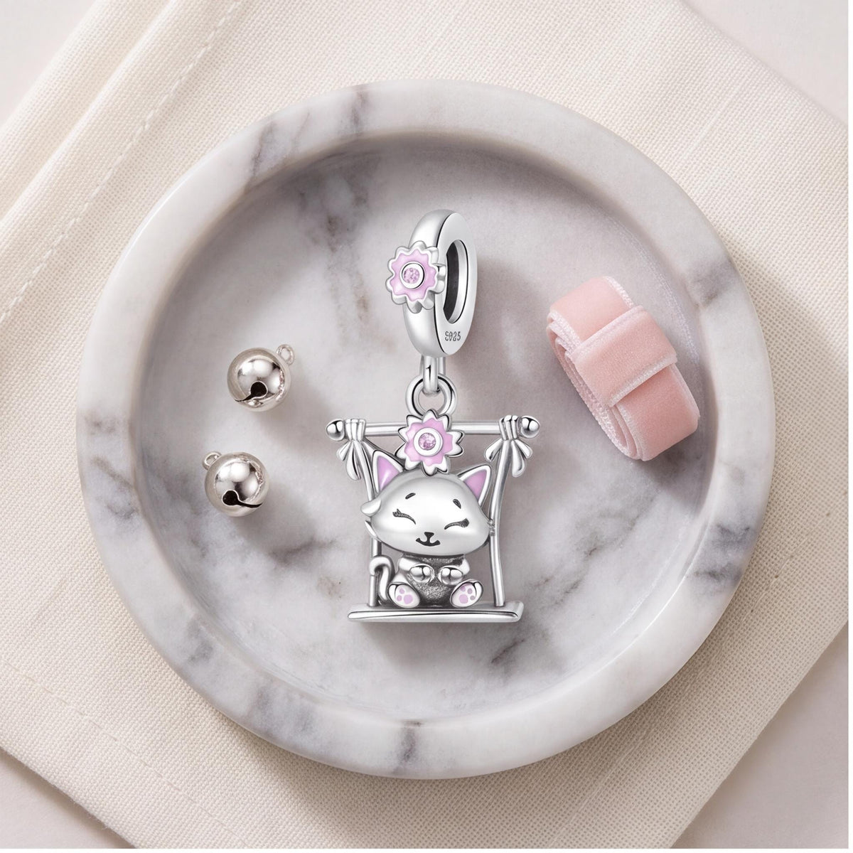 Swing Cat Dangle Charm, sterling silver dangle charm, photo 9