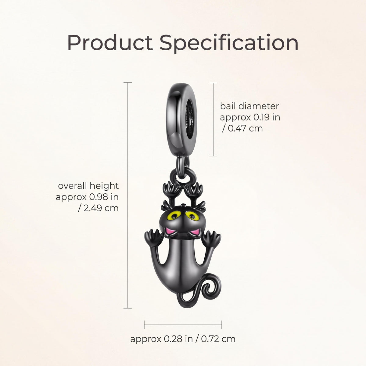 Black Cat Dangle Charm size and details