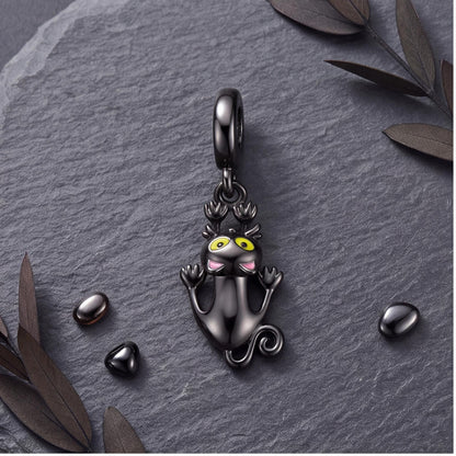 Black Cat Dangle Charm close-up on a bracelet
