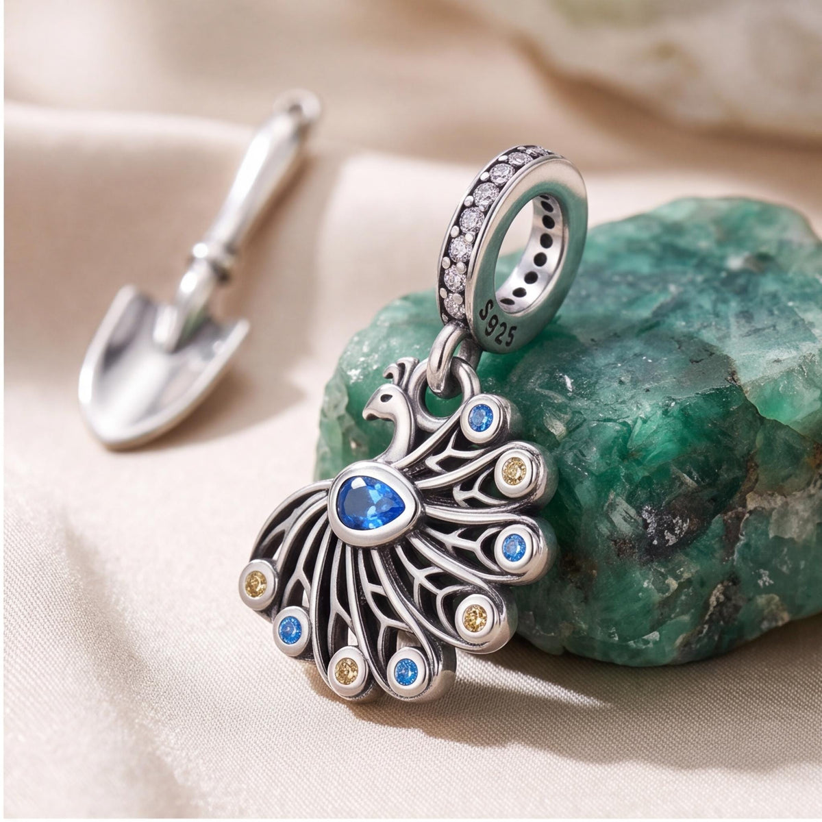 Peacock Dangle Charm, sterling silver dangle charm, photo 7