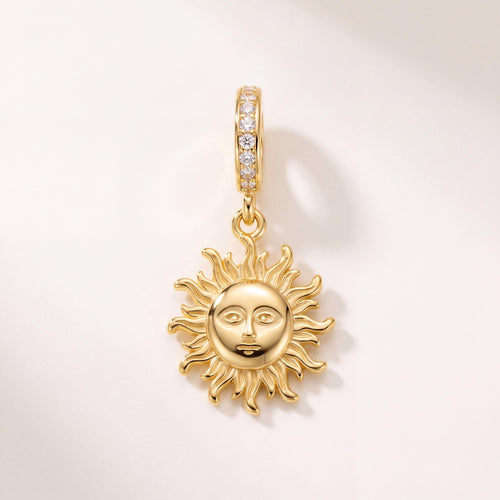 Sun Face Dangle Charm in 925 sterling silver with sparkling stones, fits European-style charm bracelets