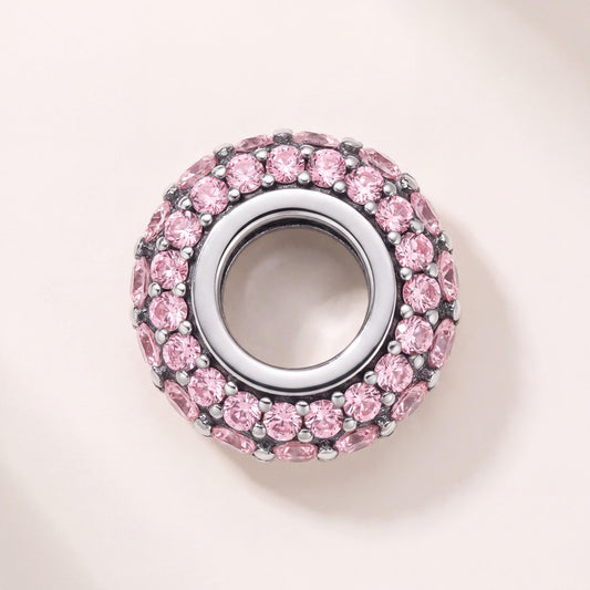 Pink Pavé Spacer Charm in 925 sterling silver with sparkling stones, fits European-style charm bracelets
