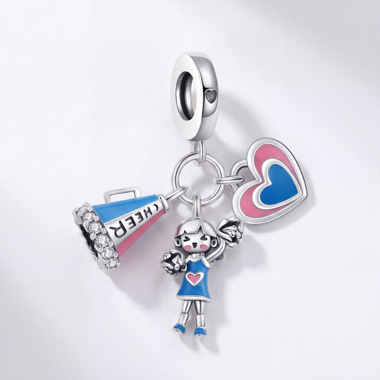 Cheerleader Trio Dangle in 925 sterling silver with blue and pink enamel and sparkling stones