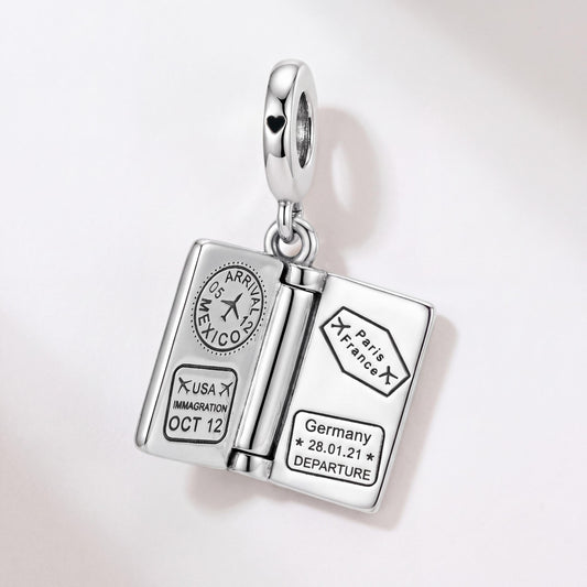 Passport Dangle Charm in 925 sterling silver, fits European-style charm bracelets