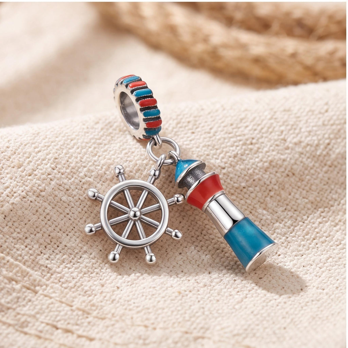 Lighthouse Ship Wheel Dangle styled as a gift