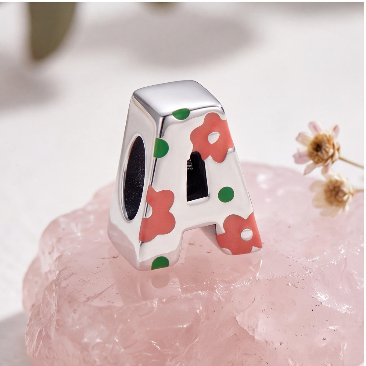 Floral Letter A Charm styled as a gift