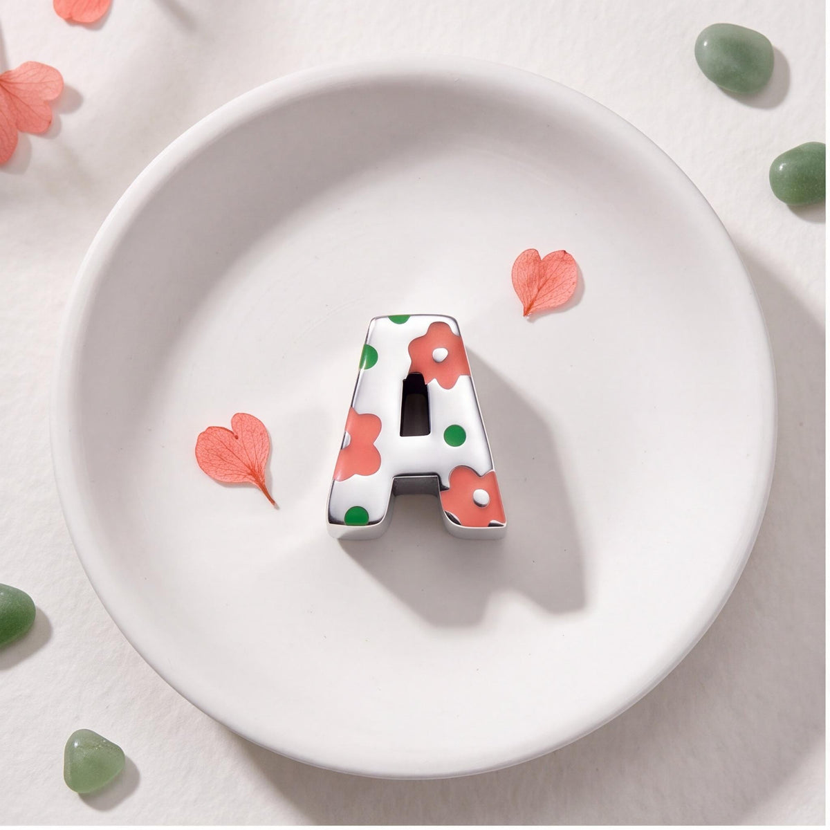 Floral Letter A Charm, sterling silver bead charm, photo 7