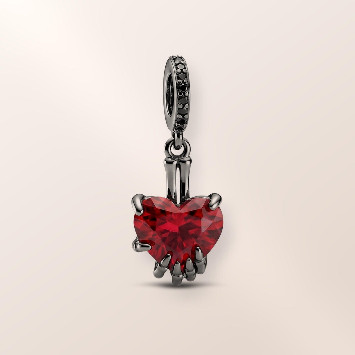 Skeleton Hand Heart Dangle in 925 sterling silver with sparkling stones, fits European-style charm bracelets