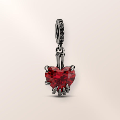 Skeleton Hand Heart Dangle in 925 sterling silver with sparkling stones, fits European-style charm bracelets