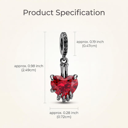 Skeleton Hand Heart Dangle size and details
