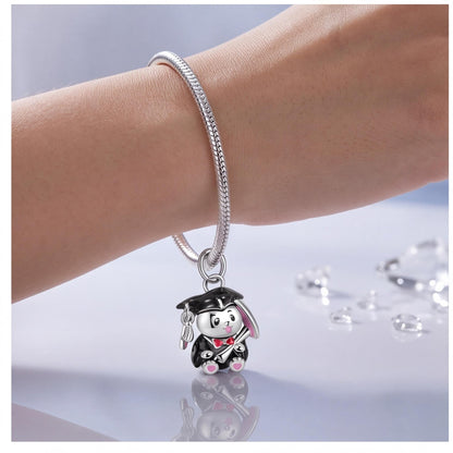 Graduation Bunny Dangle close-up on a bracelet
