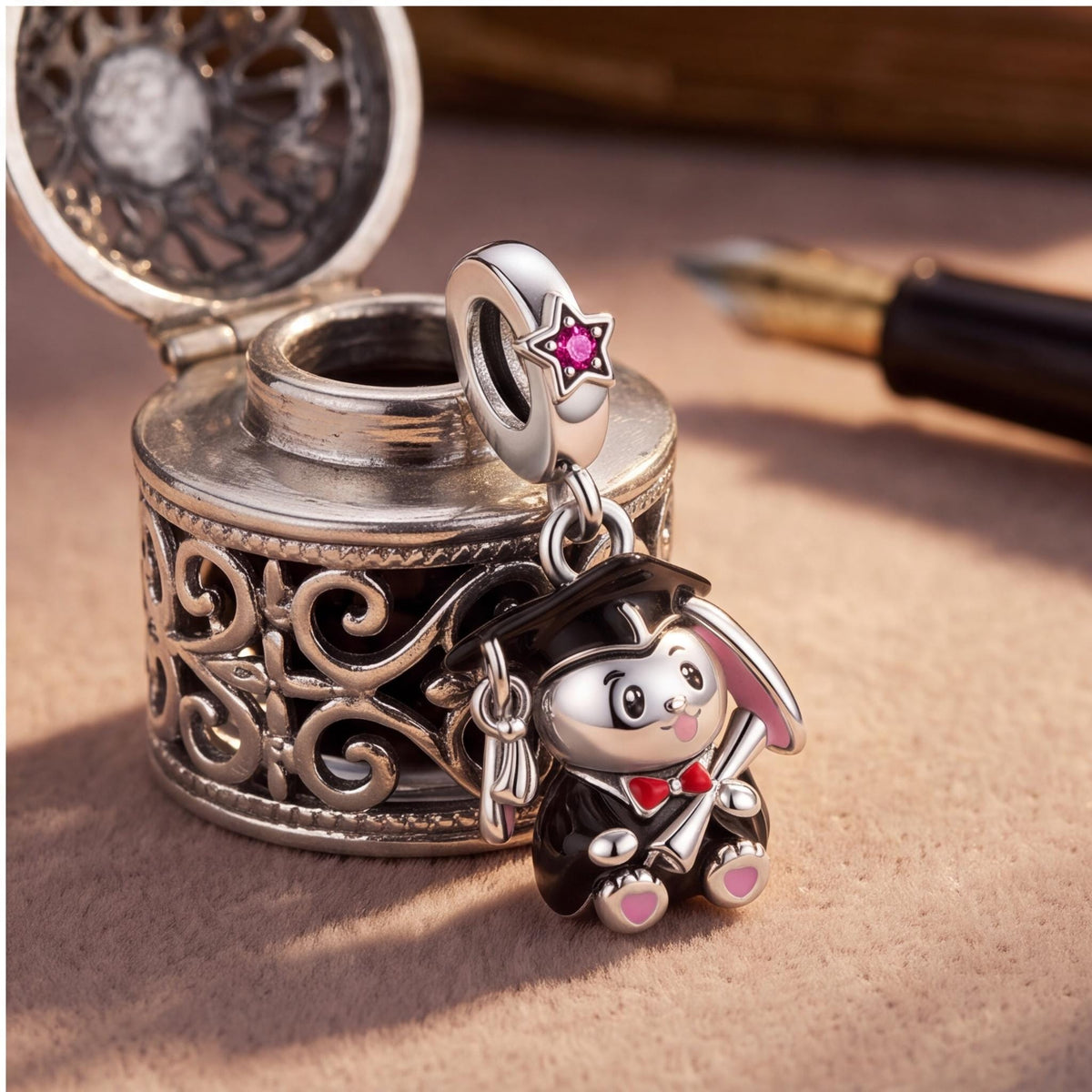 Graduation Bunny Dangle, sterling silver dangle charm, photo 7