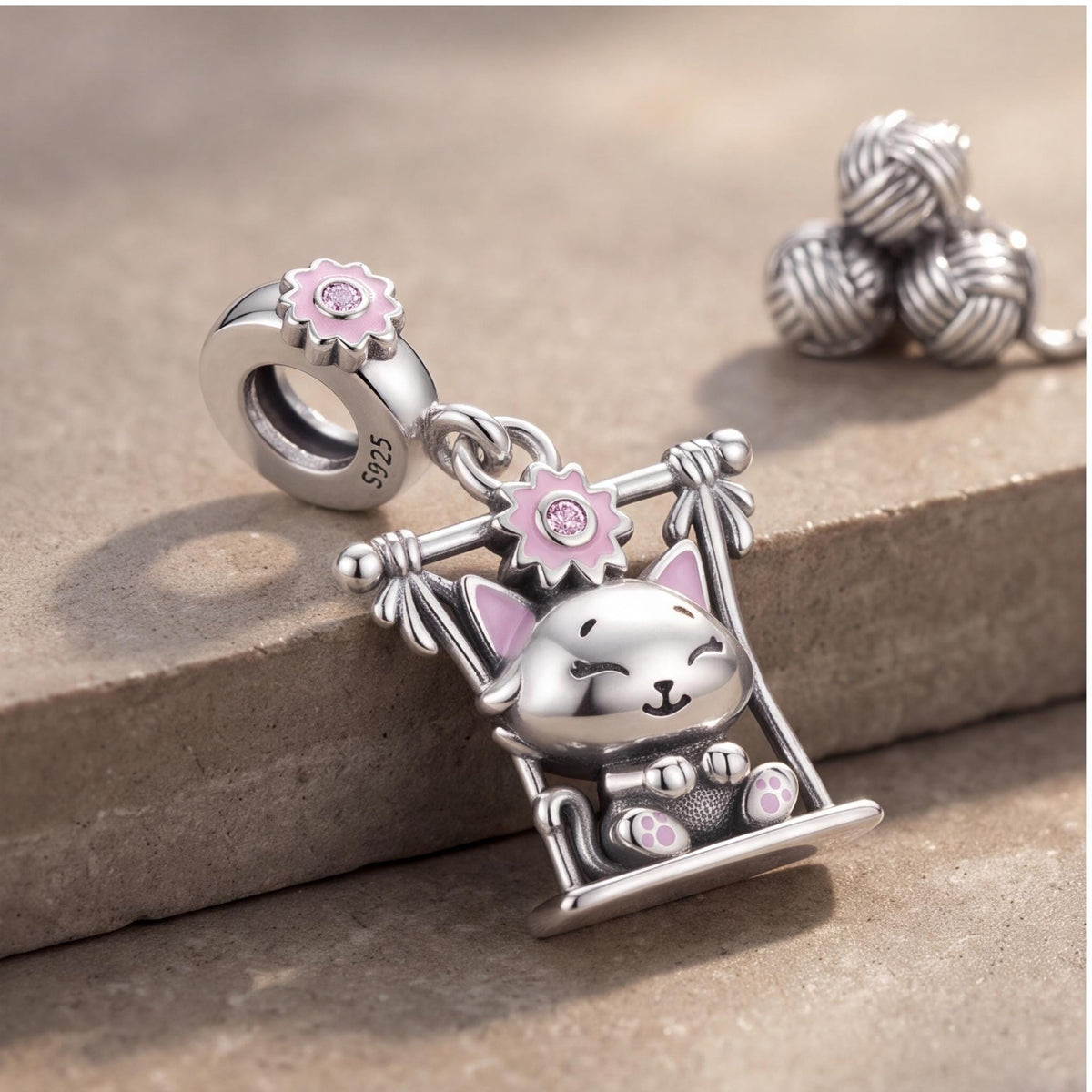 Swing Cat Dangle Charm, sterling silver dangle charm, photo 7