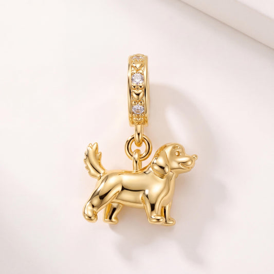 Golden Retriever Heart Dangle in 925 sterling silver with sparkling stones, fits European-style charm bracelets