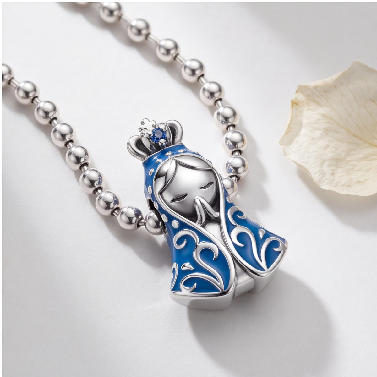 Blue Praying Virgin Mary Charm, sterling silver bead charm, photo 7