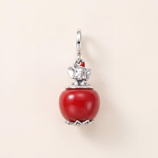 Christmas Elephant Bauble Charm in 925 sterling silver with red enamel, fits European-style charm bracelets
