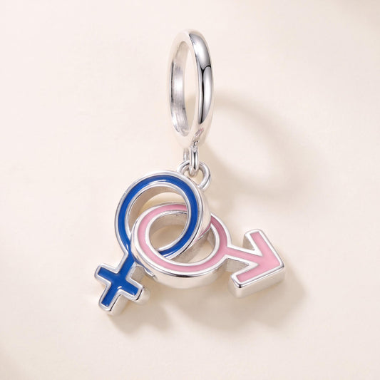 His and Hers Dangle in 925 sterling silver with blue and pink enamel, fits European-style charm bracelets